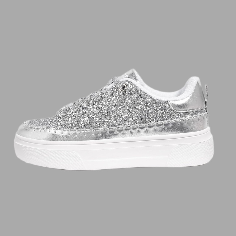 Silver Glitter Platform Sneakers for Women